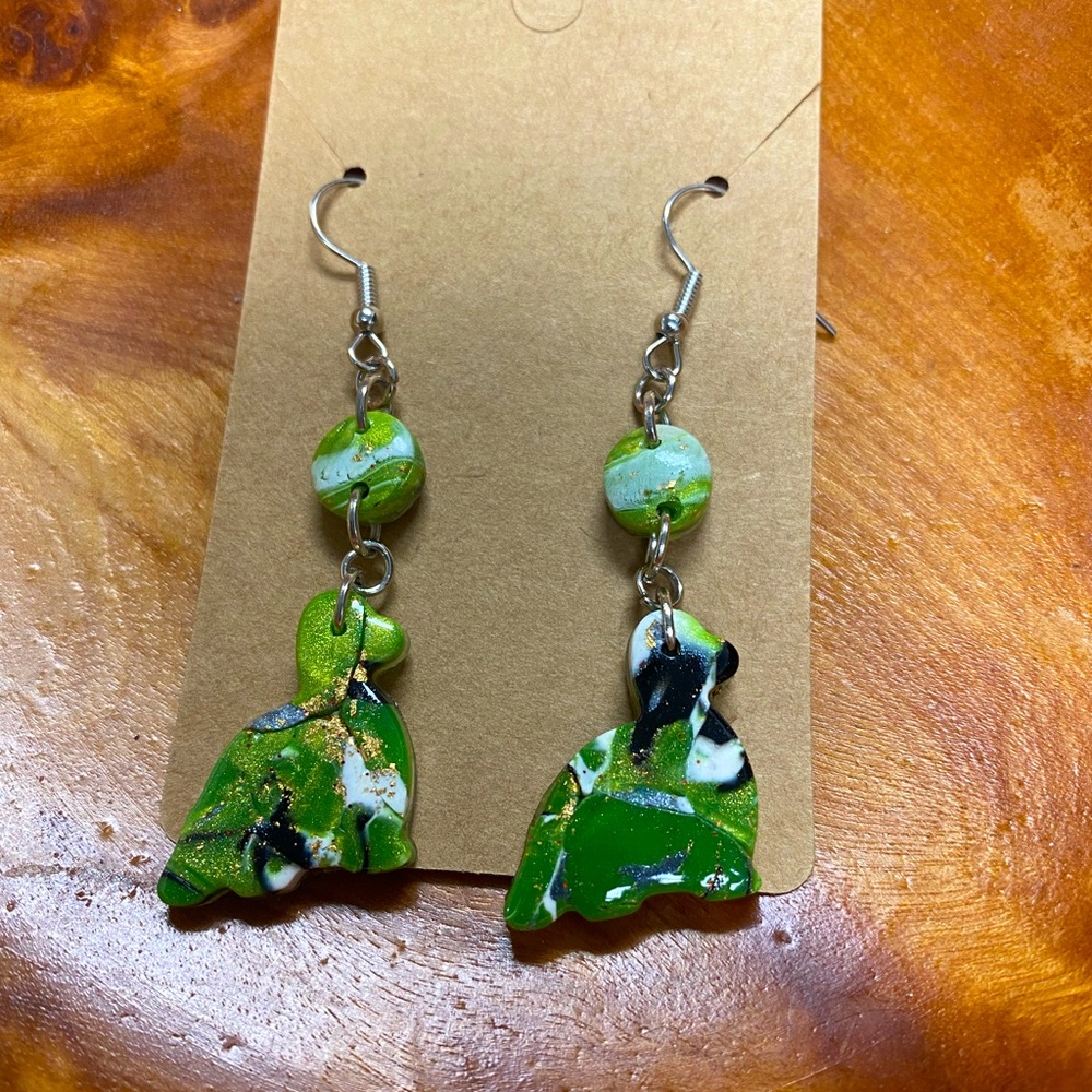 Green Marble Dino Earrings